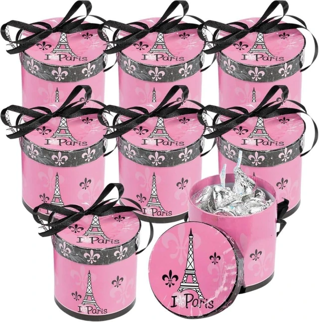 Alt view image 4 of 6 - Fun Express Perfectly Paris Hat Treat Boxes with 28 Inch Satin Ribbons (set of 8) Party Decorations and Supplies