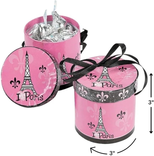 Alt view image 5 of 6 - Fun Express Perfectly Paris Hat Treat Boxes with 28 Inch Satin Ribbons (set of 8) Party Decorations and Supplies