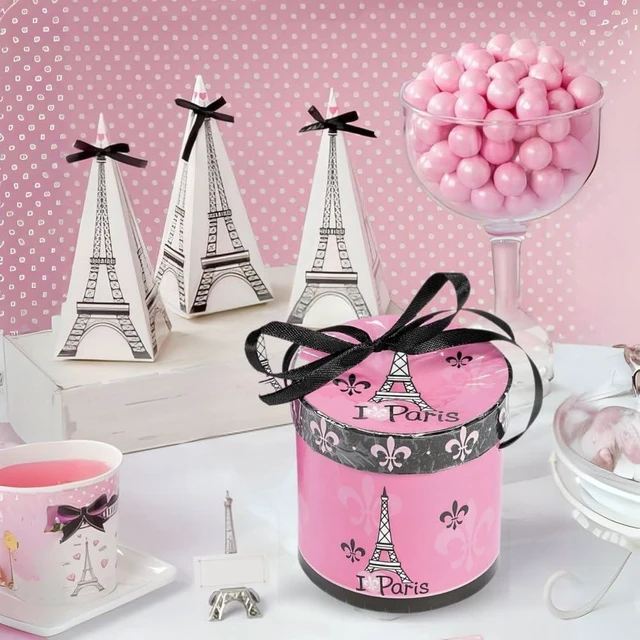 Alt view image 6 of 6 - Fun Express Perfectly Paris Hat Treat Boxes with 28 Inch Satin Ribbons (set of 8) Party Decorations and Supplies