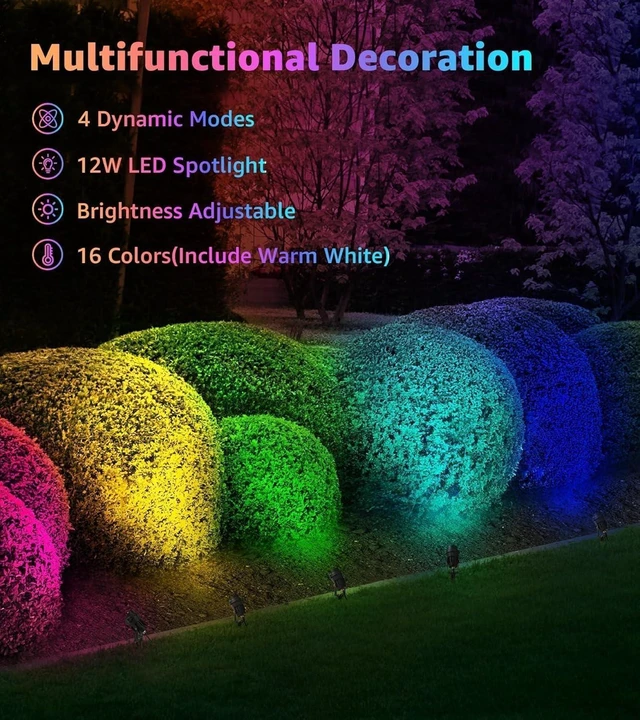 Alt view image 9 of 14 - SUNVIE RGB Spot Lights Outdoor 12W LED Color Changing Landscape Lights with Remote Control 120V RGBW Landscape Lighting Waterproof Outdoor Spotlight for Yard Garden Patio Lawn Decorative, 2 Pack