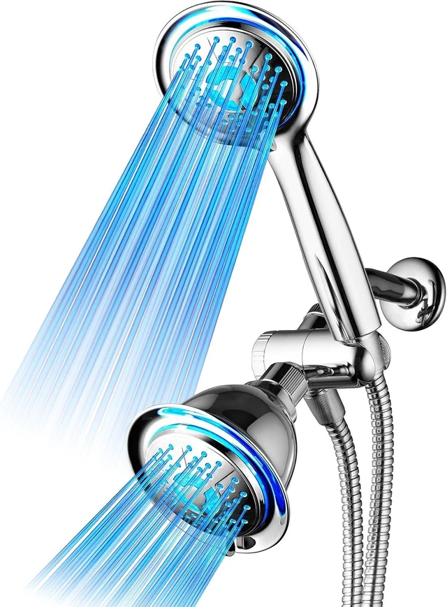 Alt view image 8 of 14 - Dream Spa All Chrome 3-way LED Shower Head Combo with Air Jet LED Turbo Pressure-Boost Nozzle Technology. Color of LED lights changes automatically according to water temperature