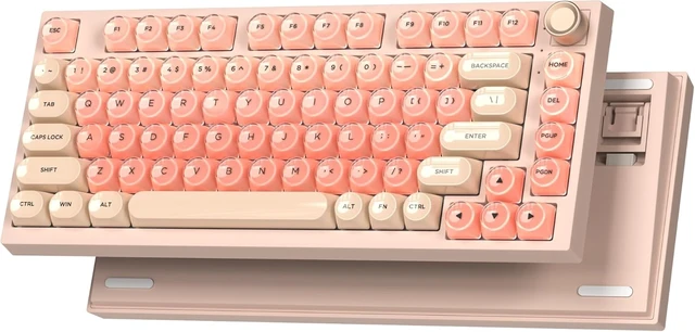 Alt view image 8 of 14 - WK75 Wireless Mechanical Keyboard with Knob, 75% Foundation Pink Creamy Keyboard, Hot Swappable, Pre-lubed Switches, Gasket Mount with MOA Profile Jelly Keycaps, RGB Backlit Gaming Keyboards