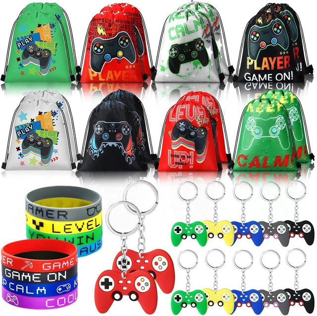 Alt view image 8 of 14 - Hungdao 48 Pcs Video Game Party Favors 16 Gamer Party Drawstring Bags Gaming Goodie Bag 16 Wristbands 16 Keychains for Birthday