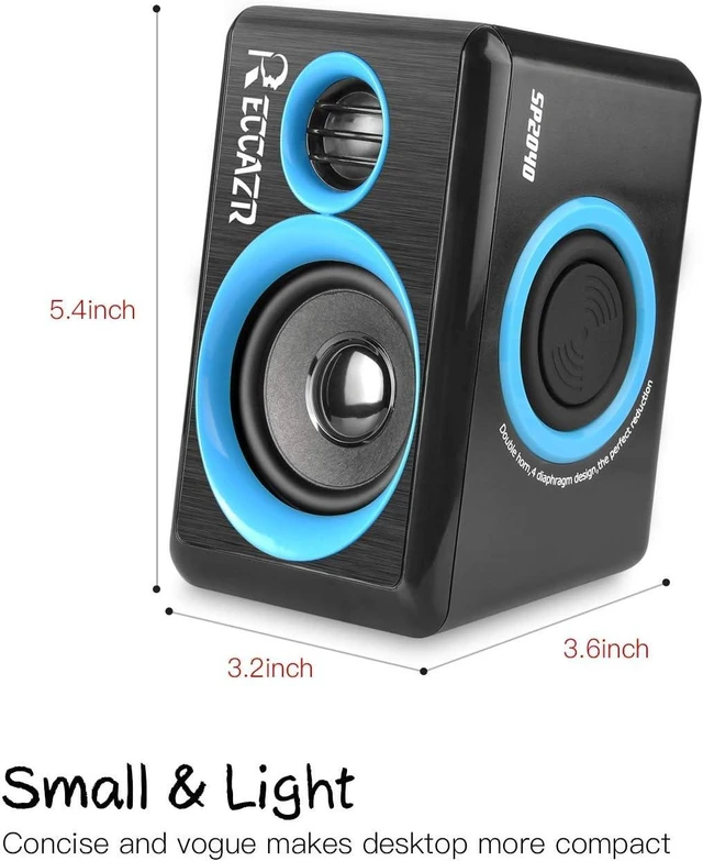 Alt view image 14 of 14 - RECCAZR SP2040 Surround Computer Speakers with Deep Bass USB Wired Powered Multimedia Speaker for PC/Laptops/Smart Phone Built-in 4 Loudspeaker Diaphragm(Blue)