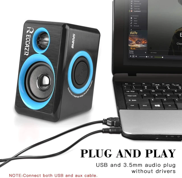 Alt view image 13 of 14 - RECCAZR SP2040 Surround Computer Speakers with Deep Bass USB Wired Powered Multimedia Speaker for PC/Laptops/Smart Phone Built-in 4 Loudspeaker Diaphragm(Blue)