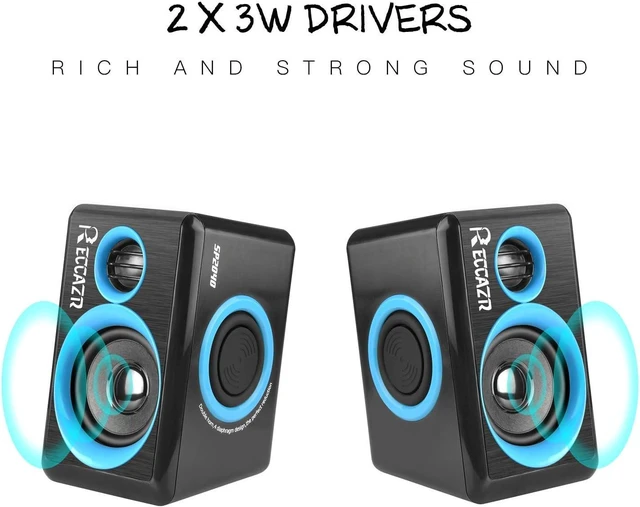 Alt view image 10 of 14 - RECCAZR SP2040 Surround Computer Speakers with Deep Bass USB Wired Powered Multimedia Speaker for PC/Laptops/Smart Phone Built-in 4 Loudspeaker Diaphragm(Blue)