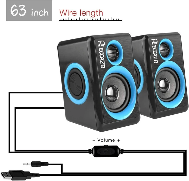 Alt view image 12 of 14 - RECCAZR SP2040 Surround Computer Speakers with Deep Bass USB Wired Powered Multimedia Speaker for PC/Laptops/Smart Phone Built-in 4 Loudspeaker Diaphragm(Blue)