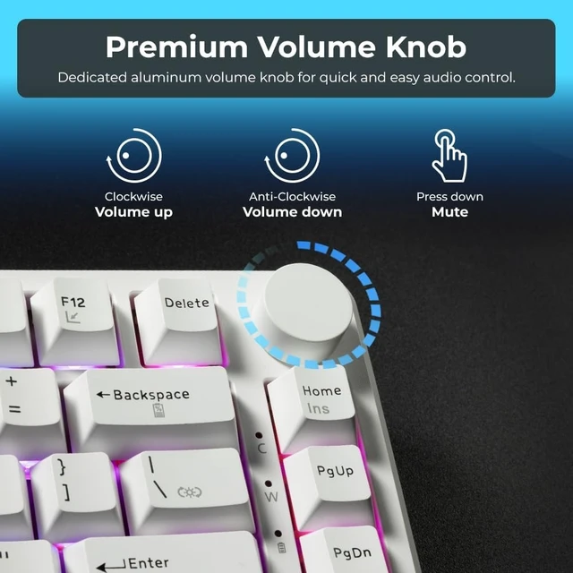 Alt view image 12 of 14 - TECWARE Ghost 75% Wireless Mechanical Keyboard | RGB Gaming Keyboard with Volume Knob | Tri-Mode 2.4GHz/Bluetooth/USB-C | Gasket Mounted | Hot Swappable Pre-Lubed Linear Switches | 4000mAh | White