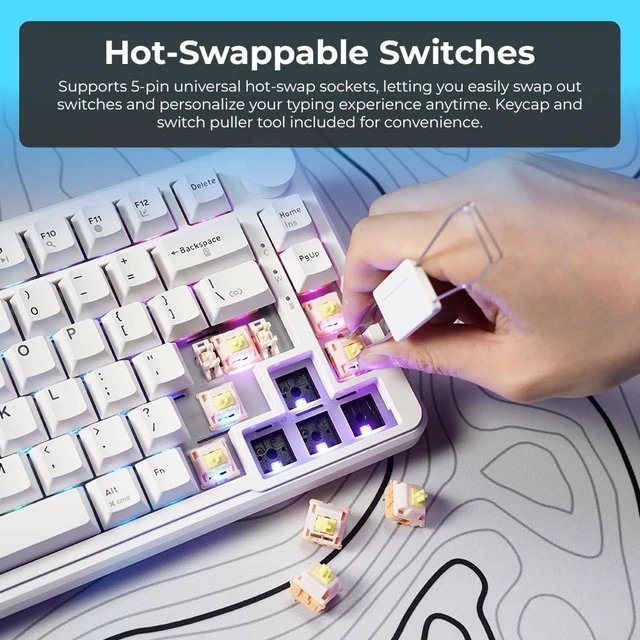 Alt view image 14 of 14 - TECWARE Ghost 75% Wireless Mechanical Keyboard | RGB Gaming Keyboard with Volume Knob | Tri-Mode 2.4GHz/Bluetooth/USB-C | Gasket Mounted | Hot Swappable Pre-Lubed Linear Switches | 4000mAh | White