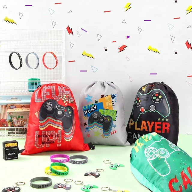 Alt view image 10 of 14 - Hungdao 48 Pcs Video Game Party Favors 16 Gamer Party Drawstring Bags Gaming Goodie Bag 16 Wristbands 16 Keychains for Birthday
