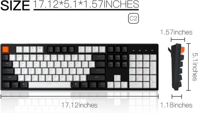 Alt view image 14 of 14 - Keychron C2 Full Size Wired Mechanical Keyboard for Mac, Hot-swappable, Gateron G Pro Red Switch, White Backlight, 104 Keys ABS keycaps Gaming Keyboard for Windows,Type-C Braid Cable