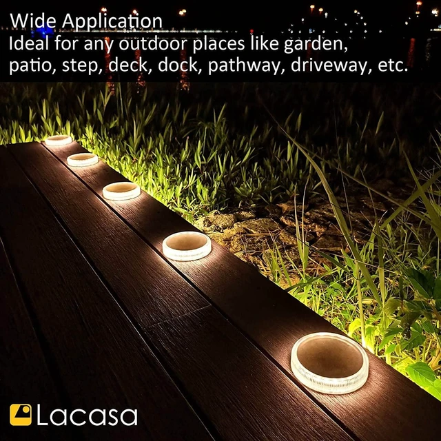 Alt view image 14 of 14 - Lacasa Solar Deck Lights, Driveway Walkway Dock Light Solar Powered Outdoor Waterproof Stair Step Pathway Ground LED Lamp for Backyard Patio Garden, Auto On/Off - Warm White - 4 Pack