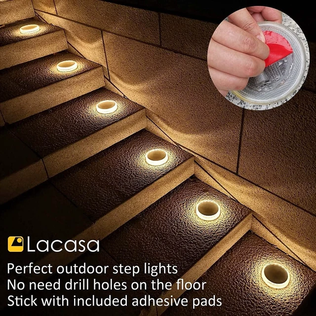 Alt view image 12 of 14 - Lacasa Solar Deck Lights, Driveway Walkway Dock Light Solar Powered Outdoor Waterproof Stair Step Pathway Ground LED Lamp for Backyard Patio Garden, Auto On/Off - Warm White - 4 Pack