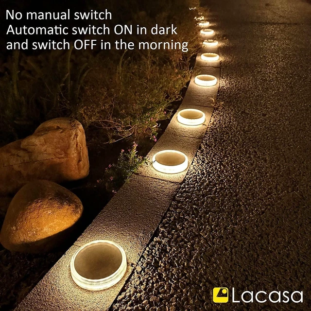 Alt view image 13 of 14 - Lacasa Solar Deck Lights, Driveway Walkway Dock Light Solar Powered Outdoor Waterproof Stair Step Pathway Ground LED Lamp for Backyard Patio Garden, Auto On/Off - Warm White - 4 Pack