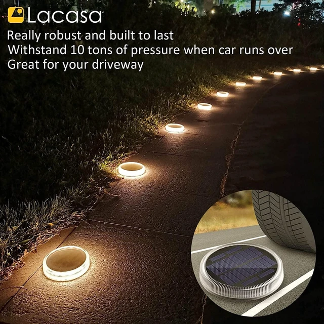 Alt view image 11 of 14 - Lacasa Solar Deck Lights, Driveway Walkway Dock Light Solar Powered Outdoor Waterproof Stair Step Pathway Ground LED Lamp for Backyard Patio Garden, Auto On/Off - Warm White - 4 Pack