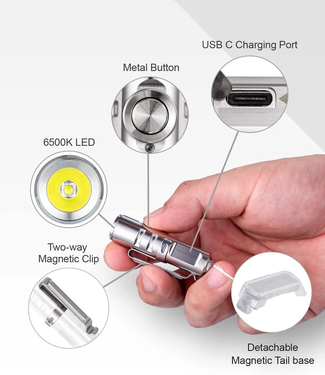 Alt view image 9 of 14 - RovyVon Aurora A2 G4 Bright Keychain Flashlight 650 Lumens, USB C Rechargeable EDC Flash Light, IPX6 Waterproof Pocket Flashlight with Magnetic Clip & Lockout Feature Momentary On for Daily Carry Use