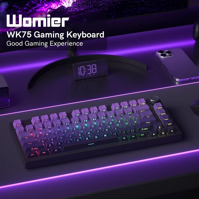 Alt view image 9 of 14 - COSTOM WK75 75% Wireless Gaming Mechanical Keyboard,BT5.0/2.4GHz/USB-C, Hot Swappable Pre-lubed Custom Linear Switches,Gasket Structure,RGB Backlit Keyboard for PC/Laptop/Xbox/PS4/PS5 (Purple)