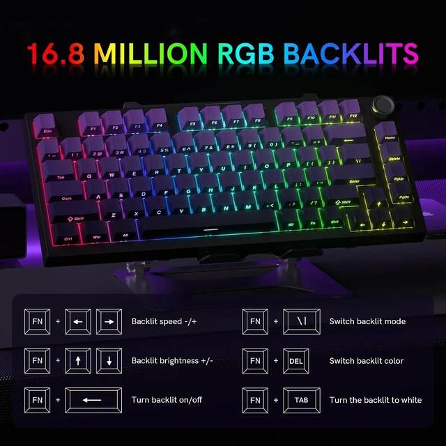 Alt view image 12 of 14 - COSTOM WK75 75% Wireless Gaming Mechanical Keyboard,BT5.0/2.4GHz/USB-C, Hot Swappable Pre-lubed Custom Linear Switches,Gasket Structure,RGB Backlit Keyboard for PC/Laptop/Xbox/PS4/PS5 (Purple)