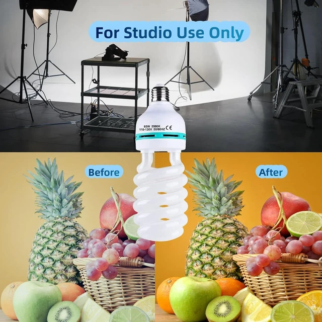 Alt view image 10 of 14 - 2Pcs 85W Light Bulb 5500K CFL Roas Daylight Spiral Softbox Lighting Kit Bulb in E27/E26 Socket for Photography Photo Box