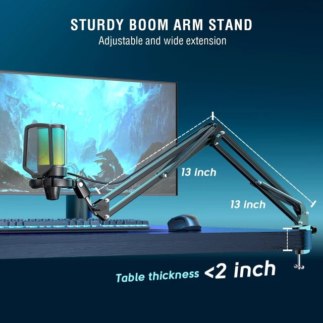 Alt view image 13 of 14 - FIFINE A6TB USB Streaming Microphone Kit, RGB Condenser Mic with Boom Arm | Mute Button, RGB Indicator, Gain Control, Cardioid pickup, Pop Filter, for PC PS5/Mac Gaming Discord Twitch Podcasts