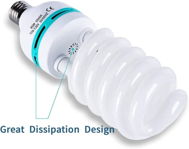 Alt view image 13 of 14 - 2Pcs 85W Light Bulb 5500K CFL Roas Daylight Spiral Softbox Lighting Kit Bulb in E27/E26 Socket for Photography Photo Box