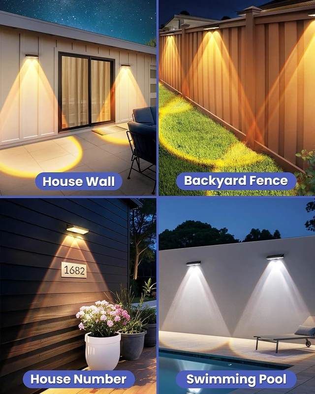Alt view image 8 of 12 - Solar Fence Lights Outdoor, 10 Pack Warm/Neutual/Cool White Fence Lights Solar Powered with 2 LED, IP65 Waterproof, Deck Lighting for Backyard, Patio, Wall, Railing, Pool, Stair