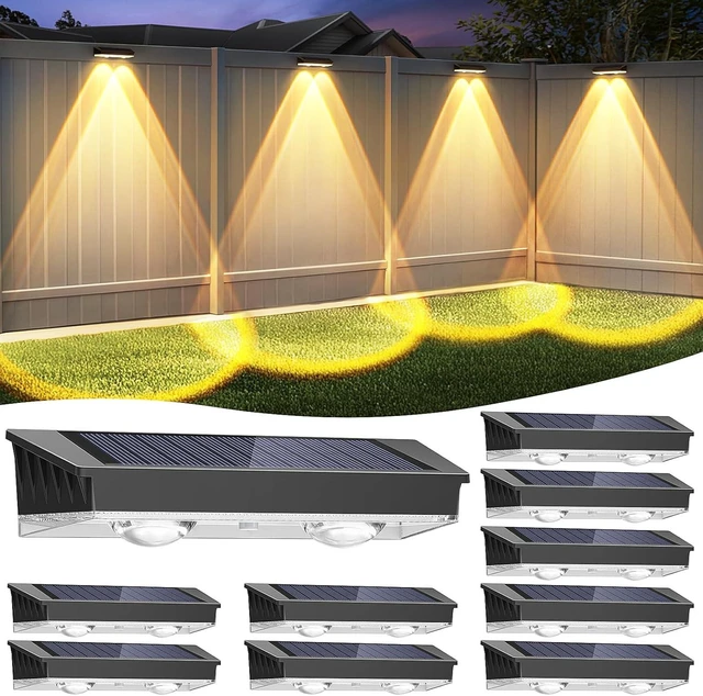 Alt view image 7 of 12 - Solar Fence Lights Outdoor, 10 Pack Warm/Neutual/Cool White Fence Lights Solar Powered with 2 LED, IP65 Waterproof, Deck Lighting for Backyard, Patio, Wall, Railing, Pool, Stair