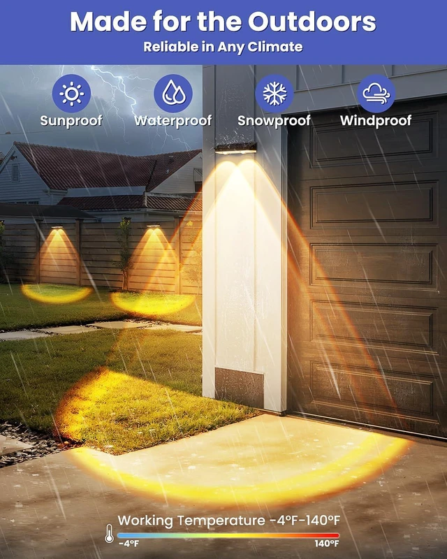 Alt view image 11 of 12 - Solar Fence Lights Outdoor, 10 Pack Warm/Neutual/Cool White Fence Lights Solar Powered with 2 LED, IP65 Waterproof, Deck Lighting for Backyard, Patio, Wall, Railing, Pool, Stair