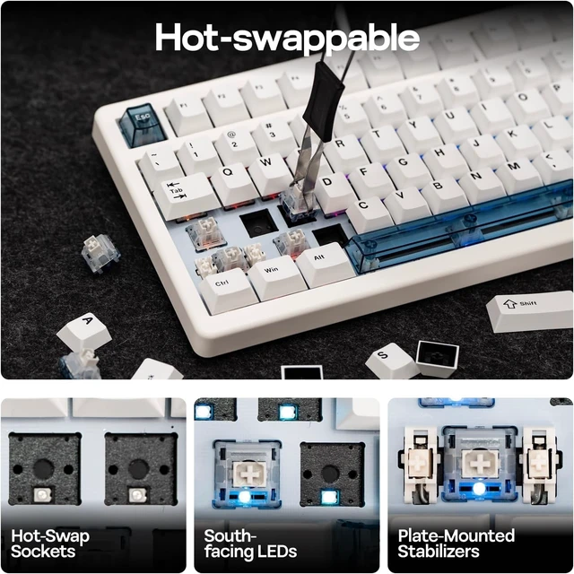 Alt view image 13 of 14 - EPOMAKER HE80 Hall Effect Gaming Keyboard, 8K Polling & 32K Scan, Creamy Gasket, DKS, SOCD, Hot-Swappable, RGB Backlit, Wired Gaming Keyboard for PC & Mac (White)