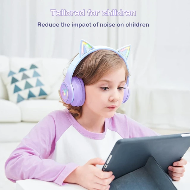 Alt view image 9 of 14 - Bluetooth Cat Ear Headphones for Kids & Adults, Wireless & Wired Mode Foldable Headset with Mic - Clear Sound Quality - RGB LED Light, for Girls School Gaming, for Phone/Laptop/PC/Tablet, Purple
