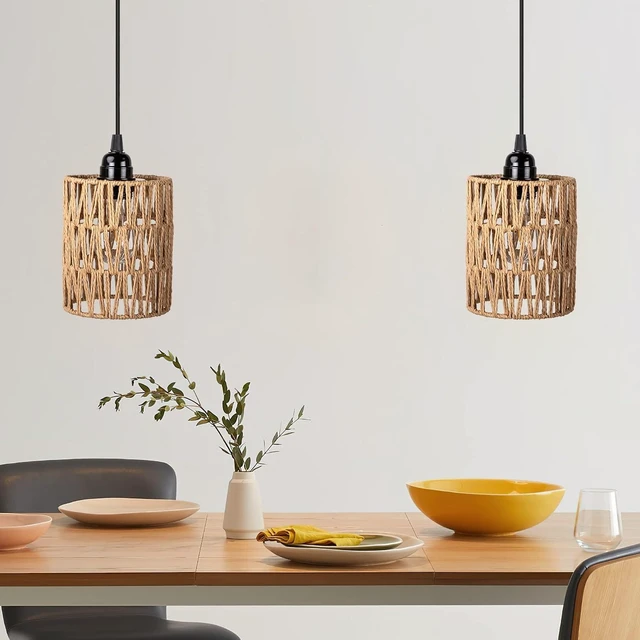 Alt view image 14 of 14 - Battery Operated Chandelier, Battery Hanging Pendant Light, Rattan Lights with Warm White Bulb, 4*AA Battery Powered, for Gazebo Pergola Porch Patio Outdoor Indoor Decor (2)