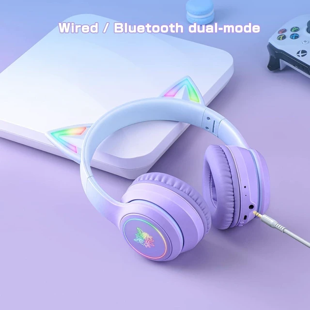Alt view image 12 of 14 - Bluetooth Cat Ear Headphones for Kids & Adults, Wireless & Wired Mode Foldable Headset with Mic - Clear Sound Quality - RGB LED Light, for Girls School Gaming, for Phone/Laptop/PC/Tablet, Purple