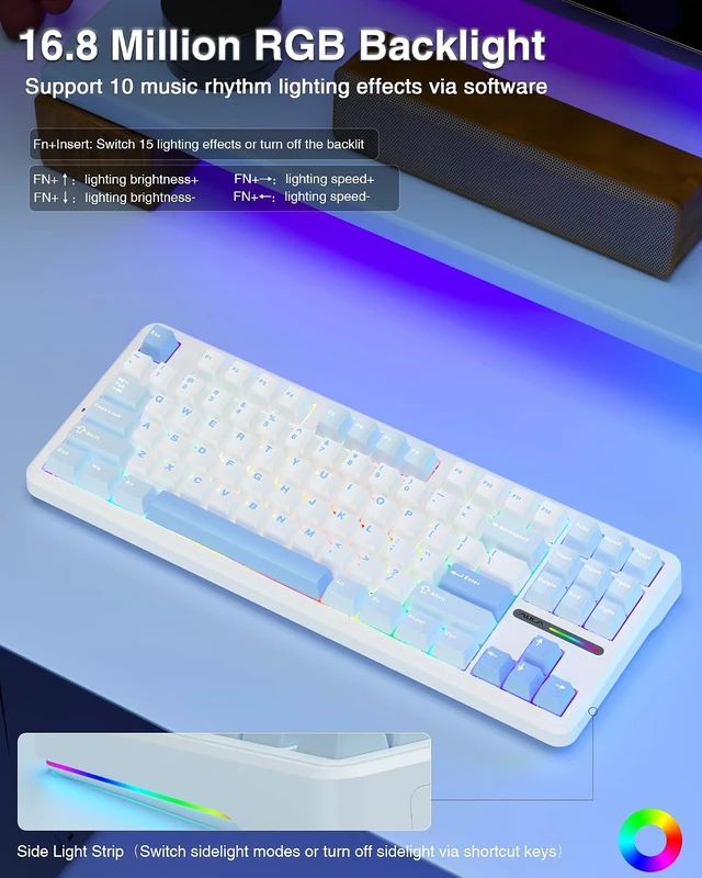 Alt view image 13 of 14 - AULA F87 Wireless Mechanical Keyboard, 75% TKL Custom Hot Swappable Gaming Keyboards with PBT Keycaps, Pre-lubed Greywood Switches, RGB Backlit Creamy Keyboard, 2.4GHz/USB-C/BT5.0