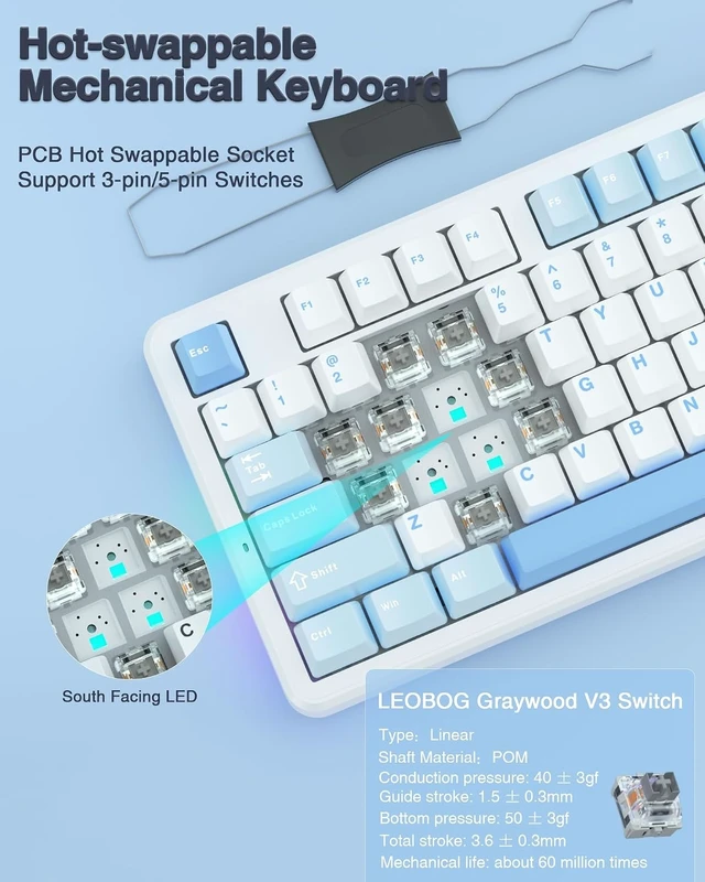 Alt view image 12 of 14 - AULA F87 Wireless Mechanical Keyboard, 75% TKL Custom Hot Swappable Gaming Keyboards with PBT Keycaps, Pre-lubed Greywood Switches, RGB Backlit Creamy Keyboard, 2.4GHz/USB-C/BT5.0