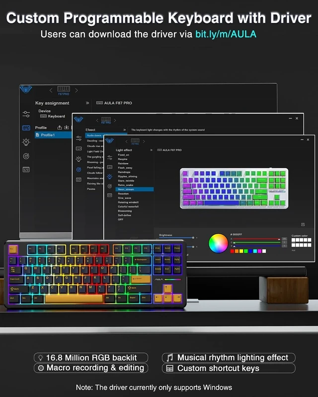 Alt view image 14 of 14 - AULA F87 Wireless Mechanical Keyboard, 75% TKL Custom Hot Swappable Gaming Keyboards with PBT Keycaps, Pre-lubed Greywood Switches, RGB Backlit Creamy Keyboard, 2.4GHz/USB-C/BT5.0
