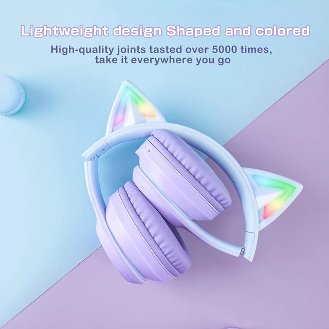 Alt view image 13 of 14 - Bluetooth Cat Ear Headphones for Kids & Adults, Wireless & Wired Mode Foldable Headset with Mic - Clear Sound Quality - RGB LED Light, for Girls School Gaming, for Phone/Laptop/PC/Tablet, Purple