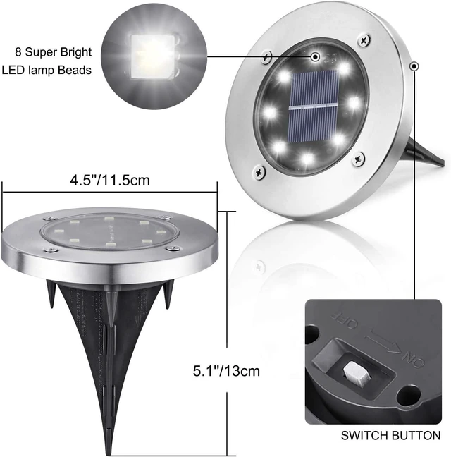 Alt view image 10 of 14 - LYHOPE Solar Ground Lights Outdoor, 16 Pack 8 LED Solar Disk Lights Waterproof Garden In-ground Pathway Light Landscape Lighting for Lawn,Yard,Deck,Patio,Walkway (White)