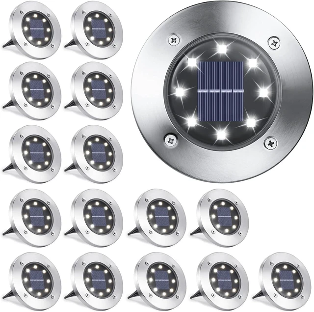 Alt view image 8 of 14 - LYHOPE Solar Ground Lights Outdoor, 16 Pack 8 LED Solar Disk Lights Waterproof Garden In-ground Pathway Light Landscape Lighting for Lawn,Yard,Deck,Patio,Walkway (White)