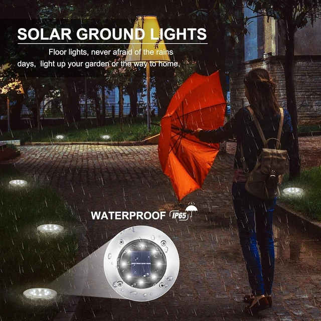Alt view image 11 of 14 - LYHOPE Solar Ground Lights Outdoor, 16 Pack 8 LED Solar Disk Lights Waterproof Garden In-ground Pathway Light Landscape Lighting for Lawn,Yard,Deck,Patio,Walkway (White)