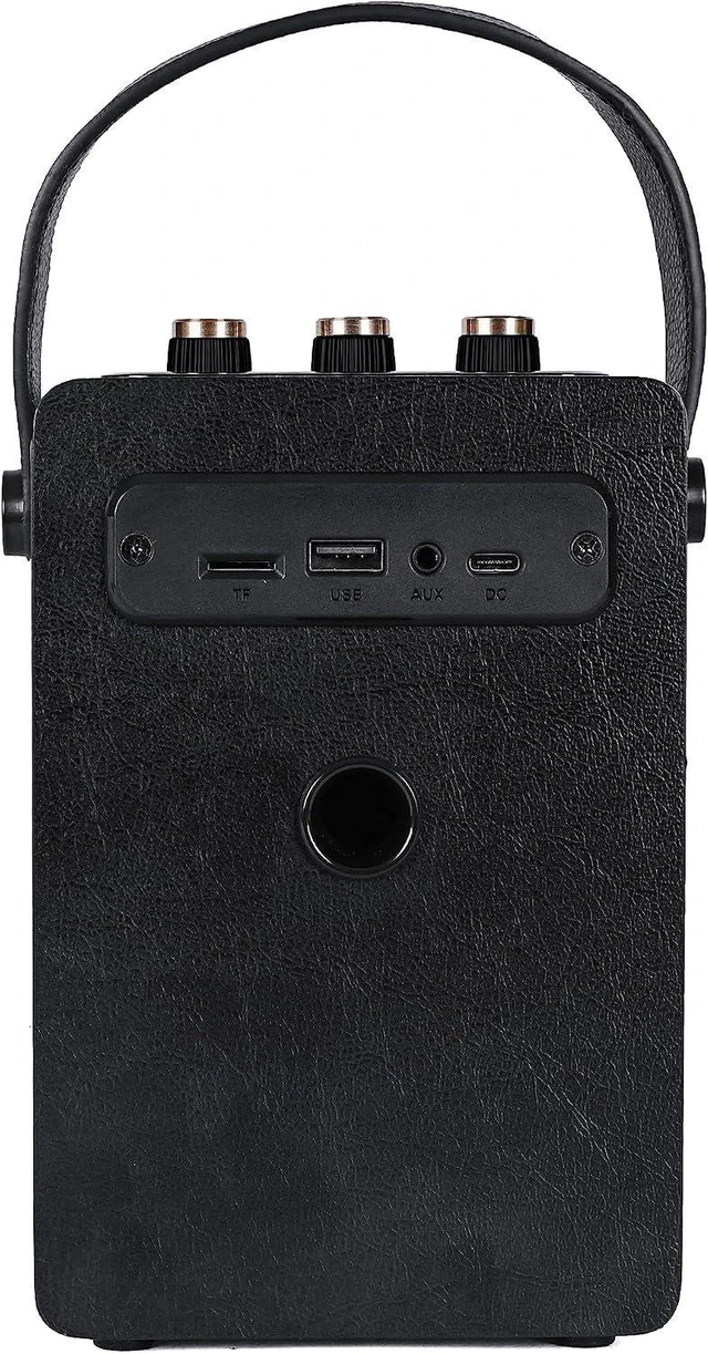 Alt view image 13 of 14 - Fuse Andle Vintage Retro Bluetooth Speaker with Vegan Leather Handle | Portable Speaker with Smartphone Connection | USB & AUX Input | Stylish Black Wood Exterior