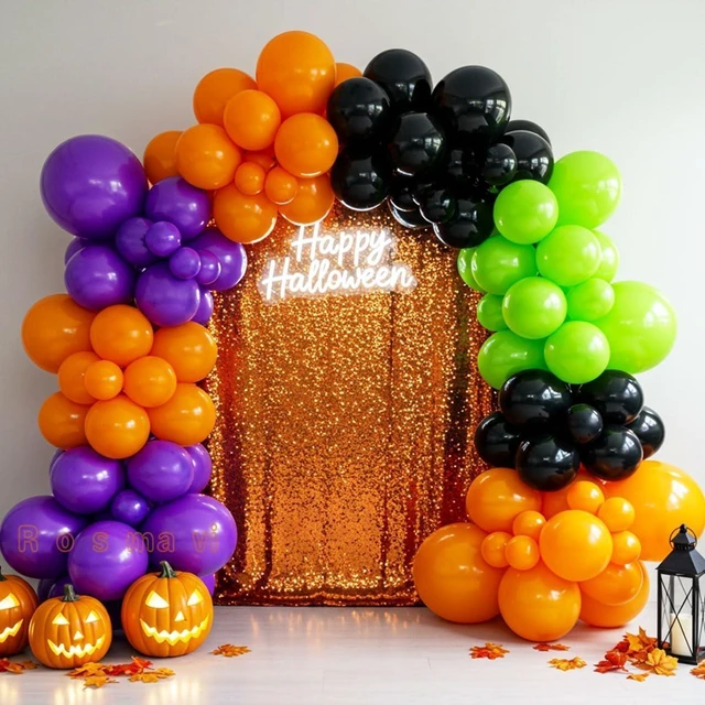 Alt view image 8 of 14 - Halloween Balloon Arch Kit 146pcs Orange Black Green Purple Balloons Garland for Halloween Decorations, Party Backdrop, Birthday Celebration, Spooky Haunted House, Trick or Treat Party Supplies