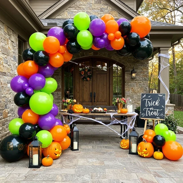 Alt view image 11 of 14 - Halloween Balloon Arch Kit 146pcs Orange Black Green Purple Balloons Garland for Halloween Decorations, Party Backdrop, Birthday Celebration, Spooky Haunted House, Trick or Treat Party Supplies