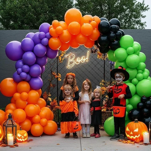 Alt view image 9 of 14 - Halloween Balloon Arch Kit 146pcs Orange Black Green Purple Balloons Garland for Halloween Decorations, Party Backdrop, Birthday Celebration, Spooky Haunted House, Trick or Treat Party Supplies