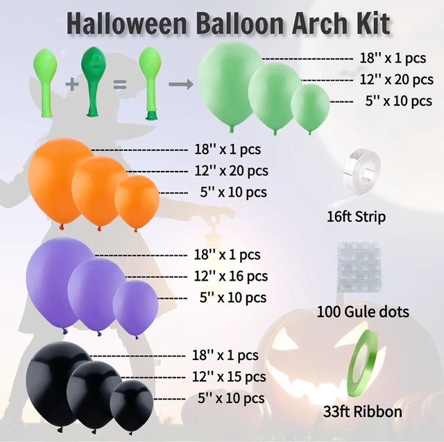 Alt view image 13 of 14 - Halloween Balloon Arch Kit 146pcs Orange Black Green Purple Balloons Garland for Halloween Decorations, Party Backdrop, Birthday Celebration, Spooky Haunted House, Trick or Treat Party Supplies