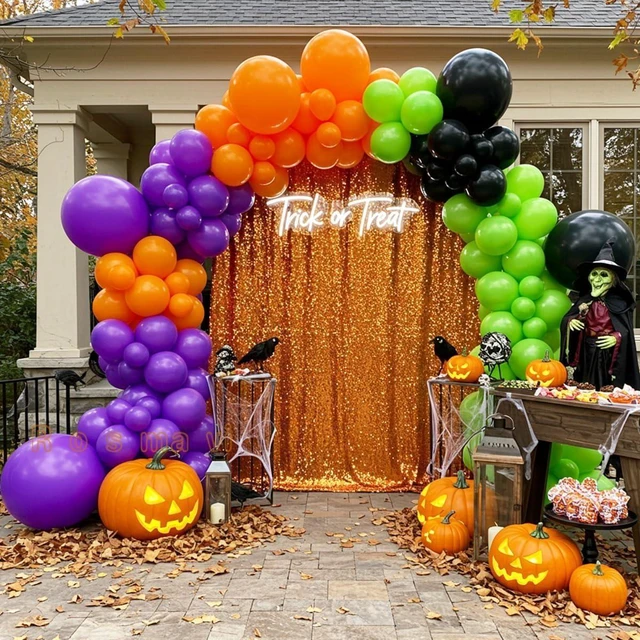 Alt view image 10 of 14 - Halloween Balloon Arch Kit 146pcs Orange Black Green Purple Balloons Garland for Halloween Decorations, Party Backdrop, Birthday Celebration, Spooky Haunted House, Trick or Treat Party Supplies