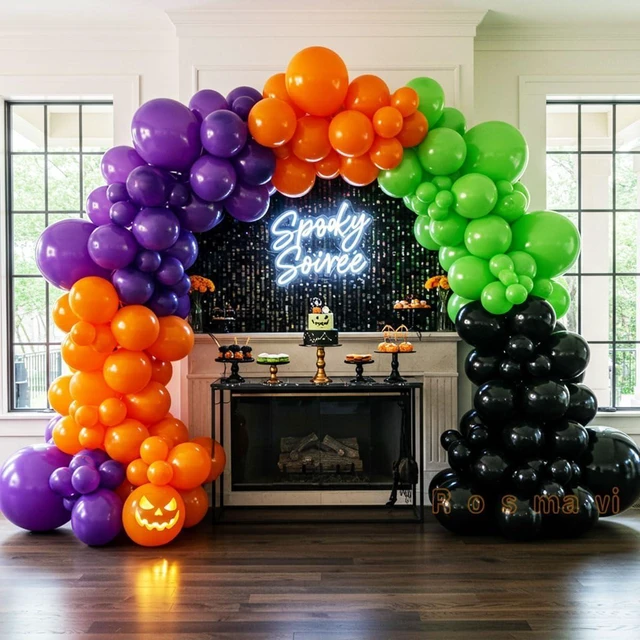 Alt view image 12 of 14 - Halloween Balloon Arch Kit 146pcs Orange Black Green Purple Balloons Garland for Halloween Decorations, Party Backdrop, Birthday Celebration, Spooky Haunted House, Trick or Treat Party Supplies