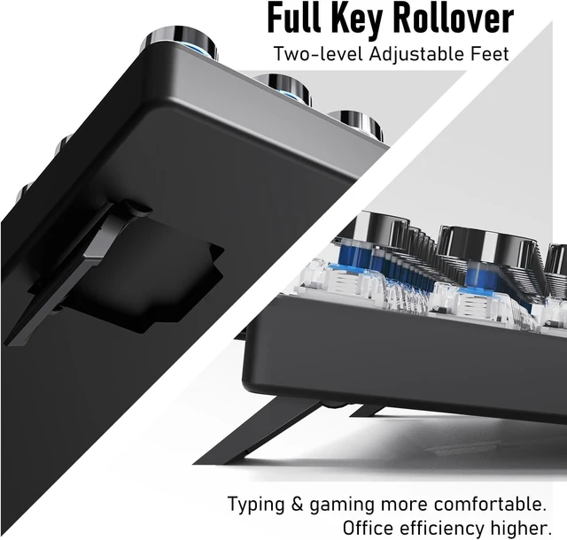 Alt view image 14 of 14 - EWEADN TK100 Typewriter Keyboard Wired Mechanical Keyboard, 104 Keys Aesthetic Typewriter Keyboards with White Backlit, Anti-Ghosting, Blue Switch Wired Cute Keyboards-Black