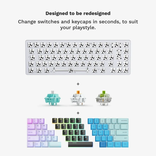 Alt view image 10 of 14 - GLORIOUS Gaming GMMK 2 Compact 65% Barebones (Frame Only) - Mechanical Gaming Keyboard Frame, Compact TKL Size (65%), Aluminium, Customisable, Per Key RGB, American QWERTY Layout - White