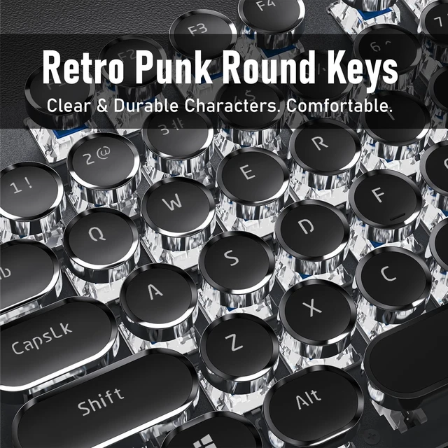 Alt view image 12 of 14 - EWEADN TK100 Typewriter Keyboard Wired Mechanical Keyboard, 104 Keys Aesthetic Typewriter Keyboards with White Backlit, Anti-Ghosting, Blue Switch Wired Cute Keyboards-Black