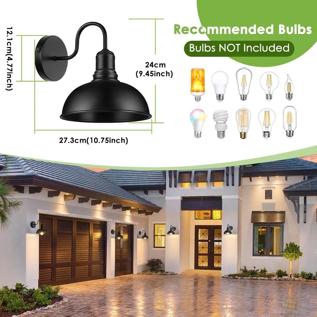 Alt view image 9 of 14 - MATAMEYE Outdoor Wall Sconce, 2 Pack Exterior Waterproof Farmhouse Barn Light Fixture, Black Garage Wall Lantern, Anti-Rust Front Porch Lamp